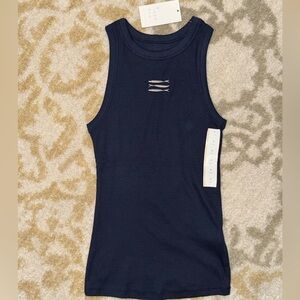 a new day Navy Ribbed Tank Top with Silver Fish Embroidery